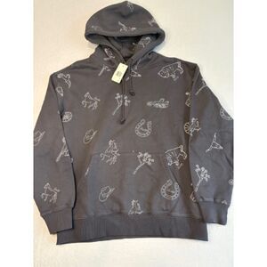 Levi's Relaxed Graphic Hoodie Western AOP Phantom Medium Front Pocket NWT 64.50